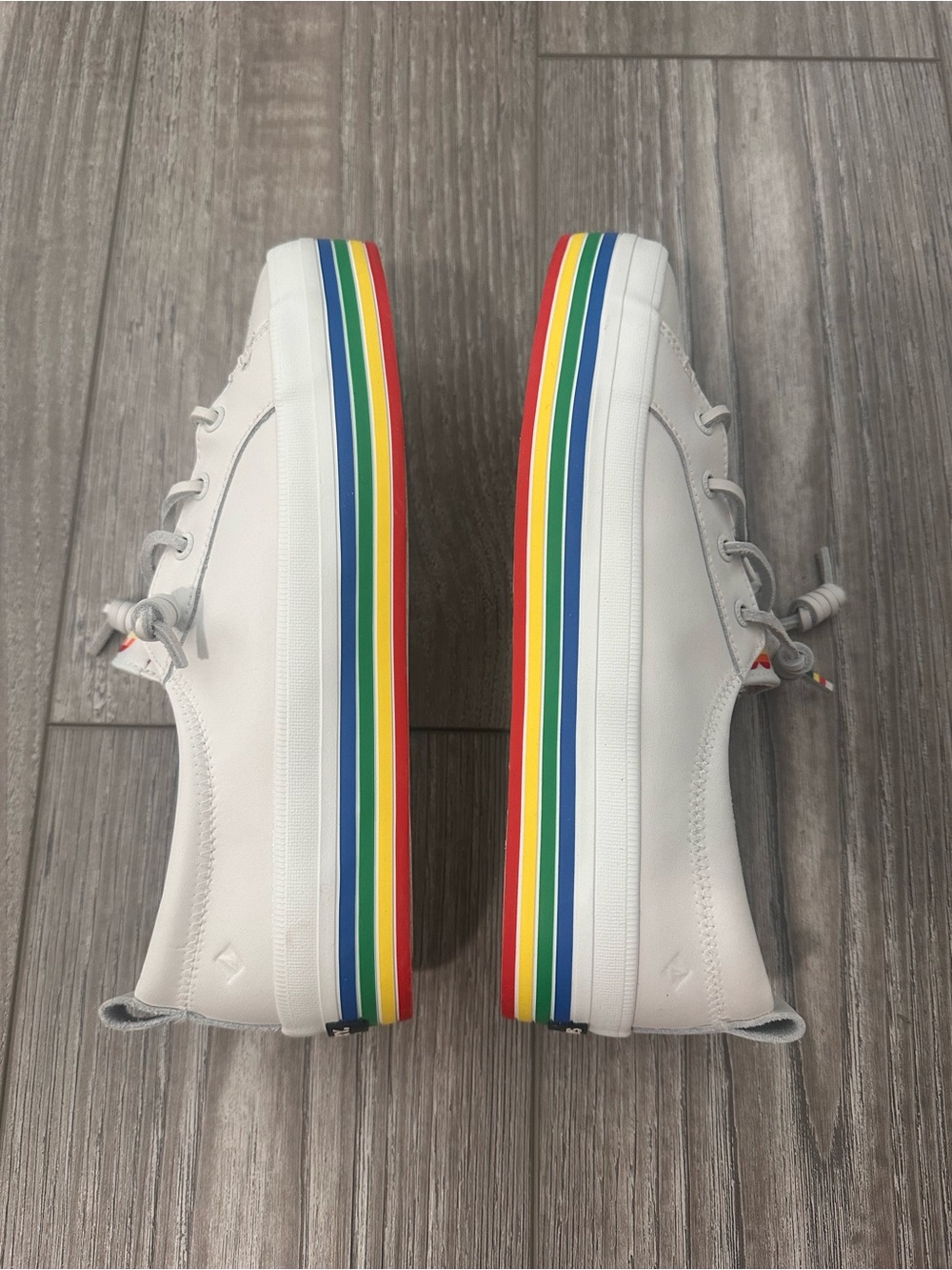 Sperry White Leather Rainbow Stripe Pride Crest Vibe Platform Sneaker Size 7 - Picture 4 of 7